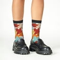 thumbnail image 4 of Zufioo Fall Maple Leaves Print Children's Mid-tube Socks, Contrast Color High Elastic Sports Socks - Sweat-absorbent, Warm, Suitable for Children Aged 6-10, 4 of 5