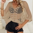 thumbnail image 5 of Tqyyweavej Womens Crochet Bathing Suits Coverups 3/4 Length Sleeve Solid Color Swimsuit Cover Up Loose Free Size Cover Ups for Swimwear Women, 5 of 7