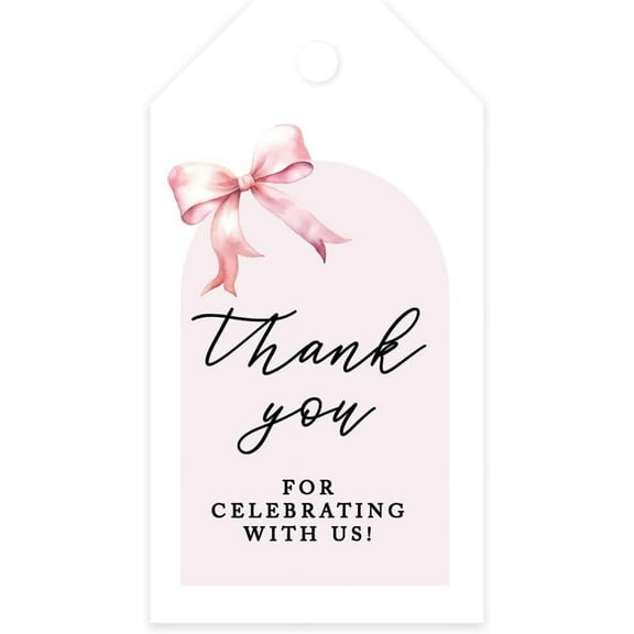 Koyal Wholesale Modern Pink Bow Baby Shower Tags for Favors Thank You for Celebrating with Us 20 Pack