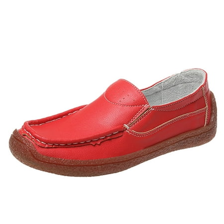 OJSFQUFP Womens Shoes Women Breathable Solid Color Flat Round Toe Comfortable Slip On Casual Single Shoes Flats Shoes Women Red 38