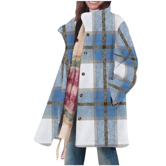 Bixock Winter Fleece Coats for Women Peacoat Jacket Long Sleeve Print Collar Button Loose Casual Daily Warm Outerwear for Women Clothings