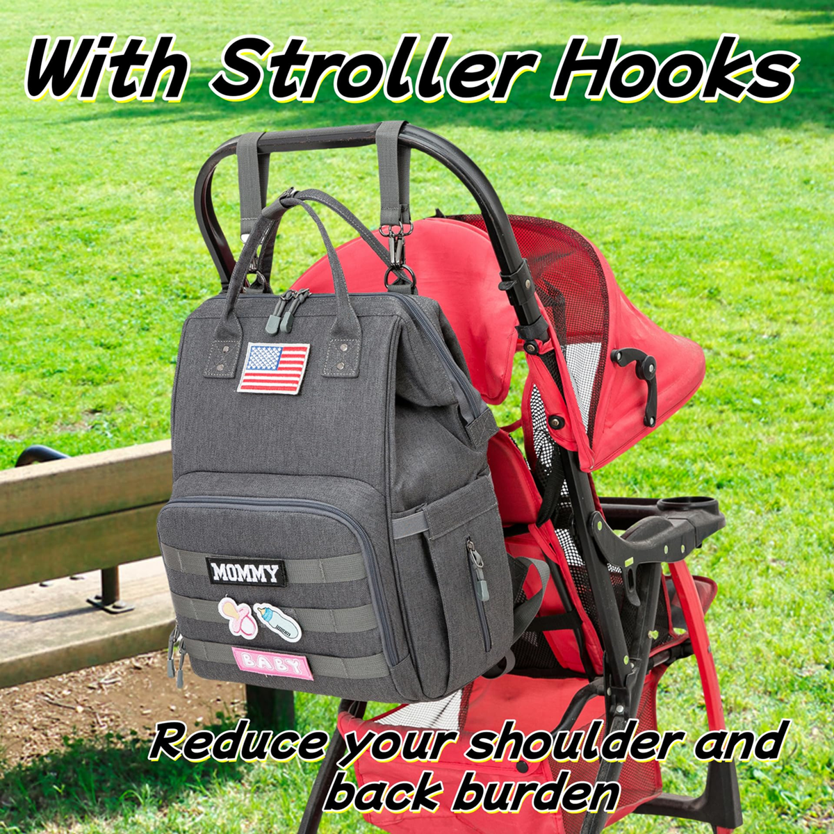 Diaper Bag Backpack for Dad and Mom with USB Charging Port Stroller Straps and Insulated Pocket,army military Travel Nappy Backpack (Dark Grey)
