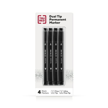 TRU RED Pen Permanent Marker Twin Tip Black 4/Pack TR57829