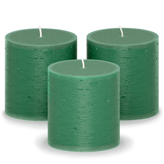 CANDWAX 3x3 Inch Green Pillar Candles Set of 3 - Rustic Unscented No Drip Green Candles for Weddings, Centerpieces, Home Décor, Christmas Decorations