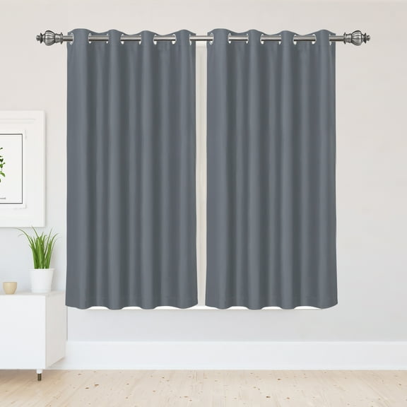 PiccoCasa 2pcs Blockout Thermal Insulated Grommet Window Curtain Panel Valance Darkening Drapes Gray 52" x 63"