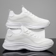 thumbnail image 2 of Men's All White Breathable Knit Lace Up Running Sneakers, Lightweight Cushioned Non-Slip Walking Shoes, Wide Toe Daily Gym Travel Casual Footwear, 2 of 7