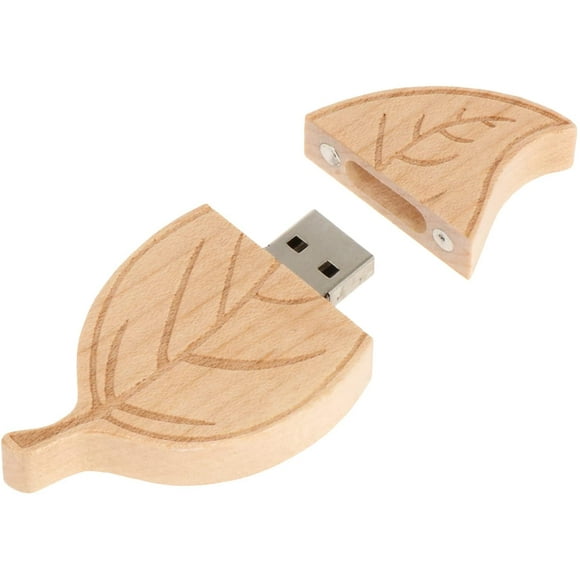 Flash Drive Memory Stick Pen 32GB Drive Cartoon Wooden Leaf Miniature Thumb Drives for Data Storage School Students Stationery