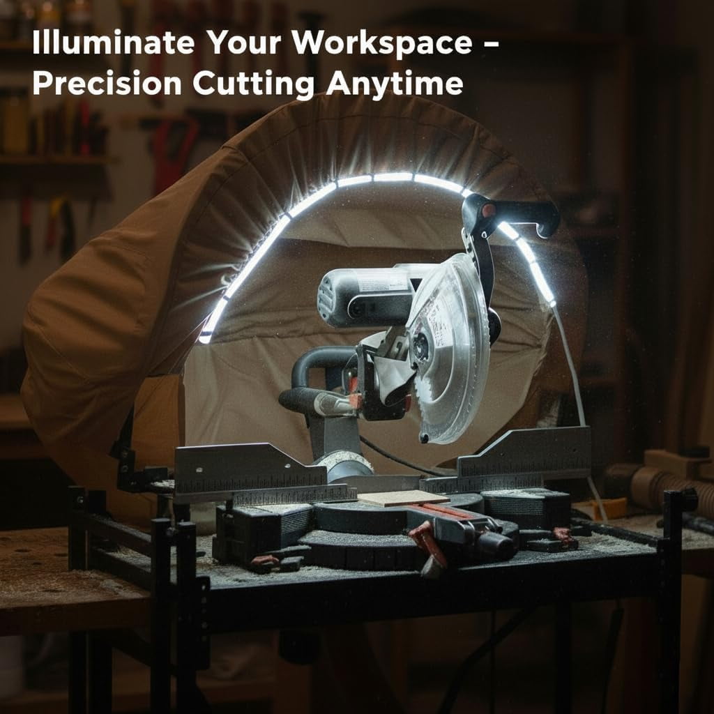 BERPET Miter Saw Dust Collection Hood with LED Light, 4 in Vacuum Port, Compatible with 10 in and 12 in Miter Saws