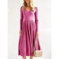thumbnail image 2 of Womens Long Sleeve Wrap V Neck Midi Sweater Dress: Pleated A-Line Flared Knit Maxi Dress, 2 of 5
