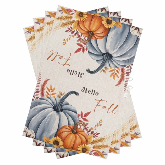 Orange Blue Hello Fall Kitchen Towels Set of 4, Water Absorbent Dish Towel, Thanksgiving Pumpkin Maple Leaf Rustic Decorative Hand Towels - Quick Drying Cloth for Cooking Baking, 18x28 Inch