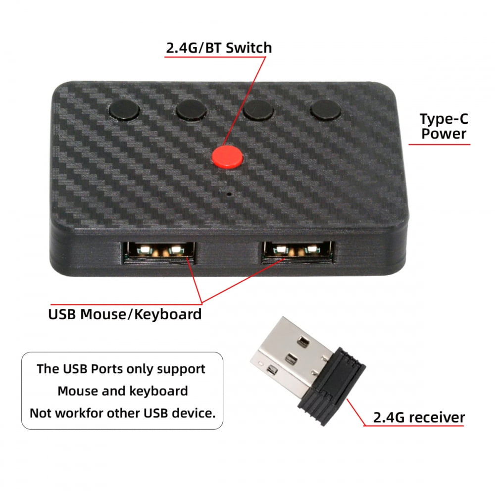 CY USB Wired Keyboard and Mouse Convert to Wireless 2.4G Bluetooth(BT) Converter with Receiver Type-C Power for Laptop Tablet Phone