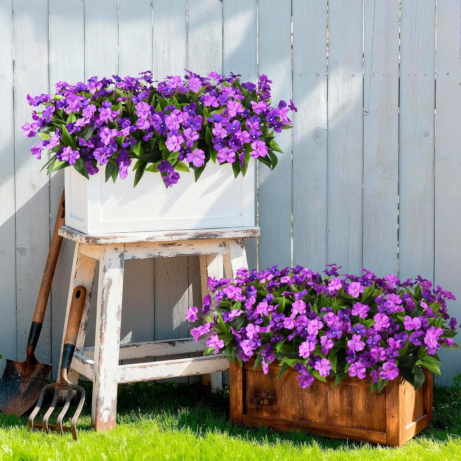 Artificial Fake Flowers for Outdoor, 6 Bundles UV Resistant Faux Plants Decoration Silk Flowers No Fade Plastic Flowers