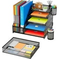 thumbnail image 3 of Marbrasse Desk Organizer with File Holder, 5-Tier Paper Letter Tray Organizer with Drawer and 2 Pen Holder, Mesh Desk Organizers and Accessories, 3 of 6