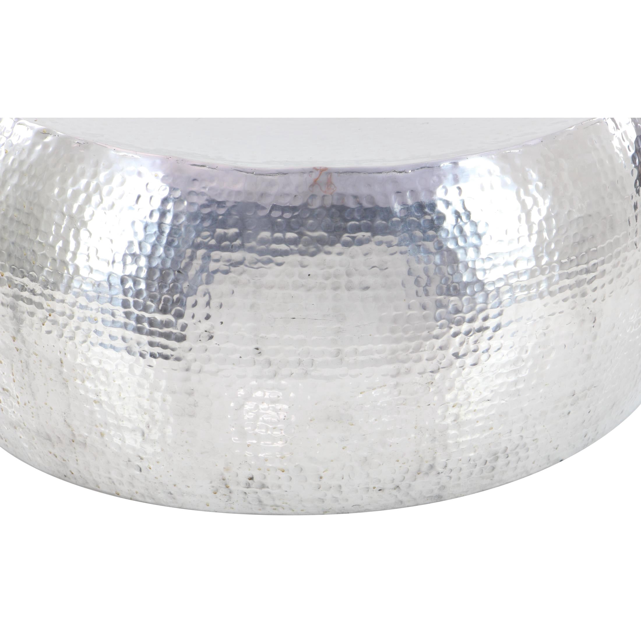 DecMode Contemporary Aluminum Pouf Inspired Coffee Table with Glossy Metallic Silver Finish, 30"W x 14"H
