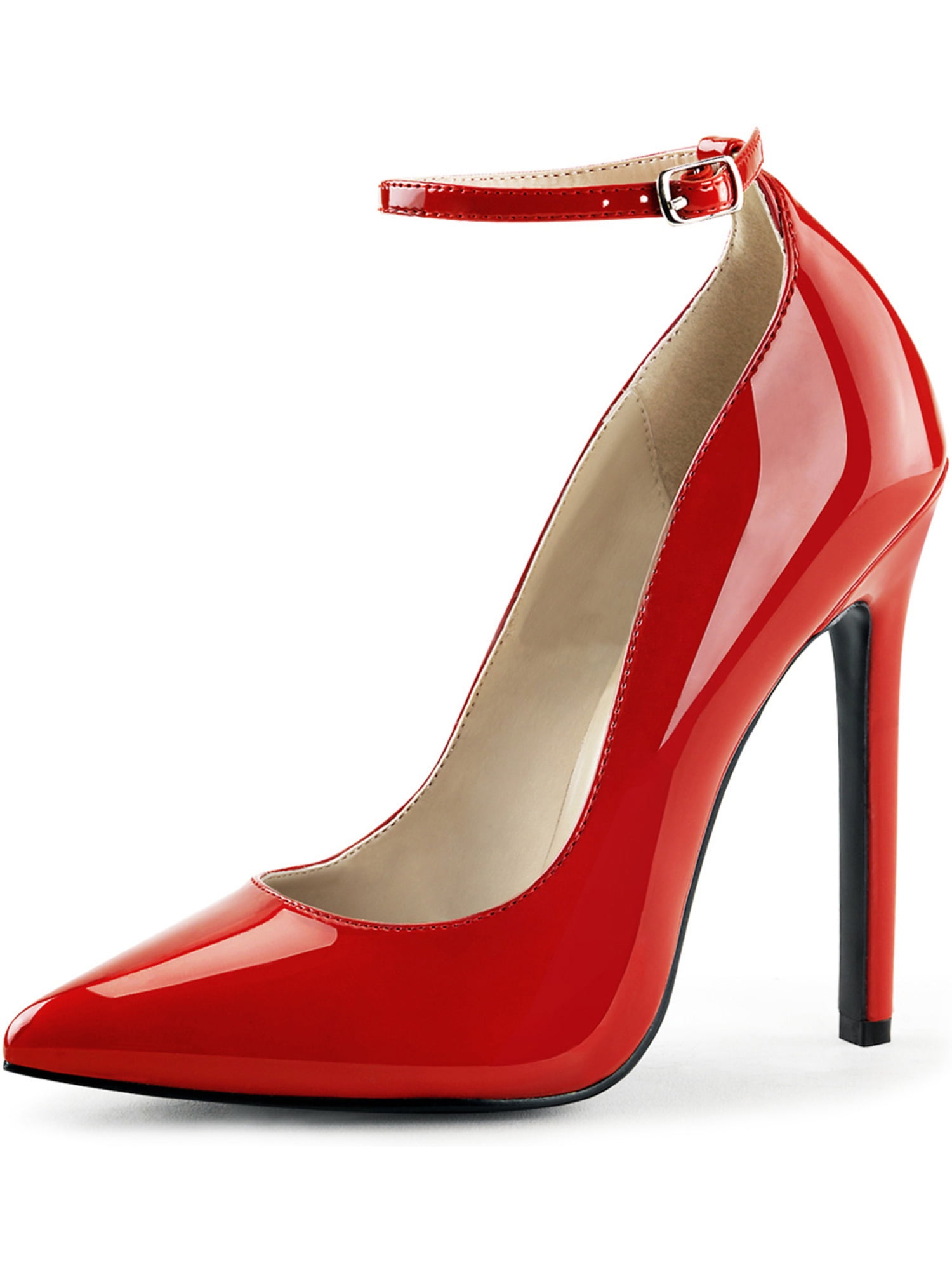 Red pointed toe heels with ankle strap Clearance
