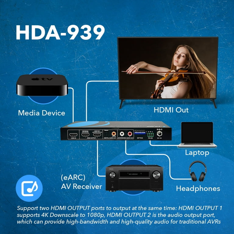 EARC Audio Extractor 4K@60Hz, Downmixing L/R HDMI Downscaler & 2.0 ARC  Support, 18Gbps Bandwidth (HDA-939)