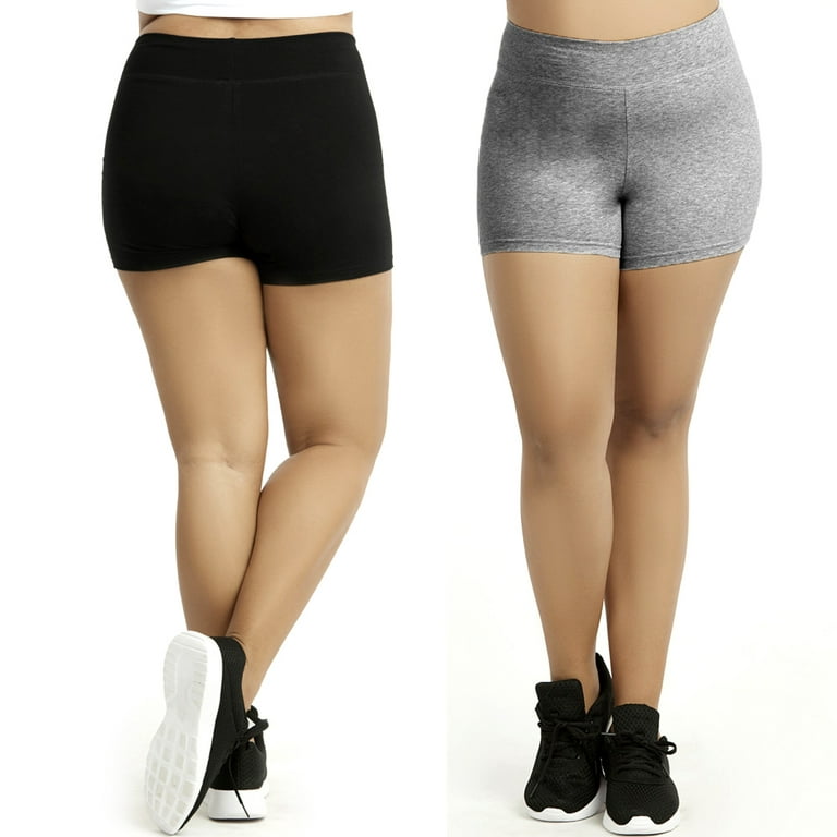 2 Womens Plus Size Cotton Legging Shorts Stretch Exercise Bike Yoga  Athletic XL 