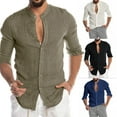 thumbnail image 4 of Askfv Mens Long Sleeve Casual Linen Shirts Buttons Down Summer Solid Plain Beach Yoga T Shirts, 4 of 4
