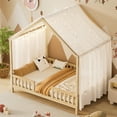 thumbnail image 4 of Harper & Bright Designs Montessori Floor Bed with Canopy and Roof, Full Wood House Shape Bed Frame with Railings for Girls Boys Bedroom, Natural, 4 of 12