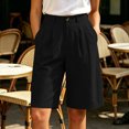 thumbnail image 2 of Women's High Waist Pleated Bermuda Shorts Knee Length Wide Leg Dress Shorts with Pockets Casual office Business Summer Work Pants Black, 2 of 9