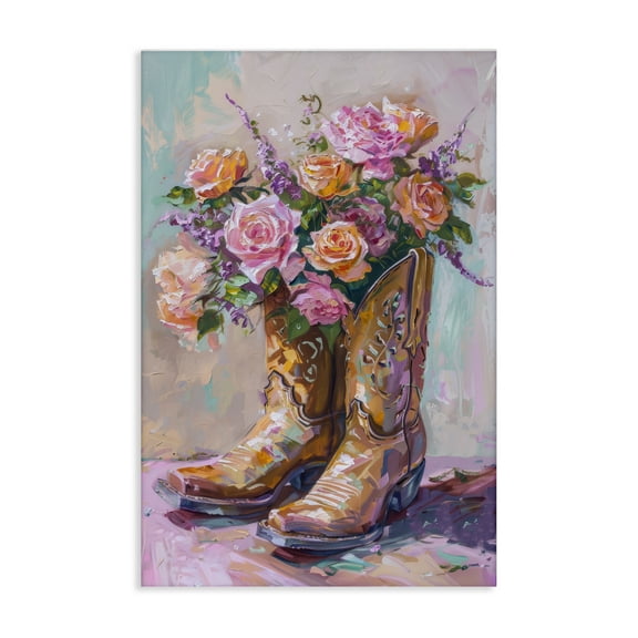 Stupell Industries Floral Boots Bouquet Plants & Flowers Painting Wrapped Canvas Art Print Wall Art, 16 x 24