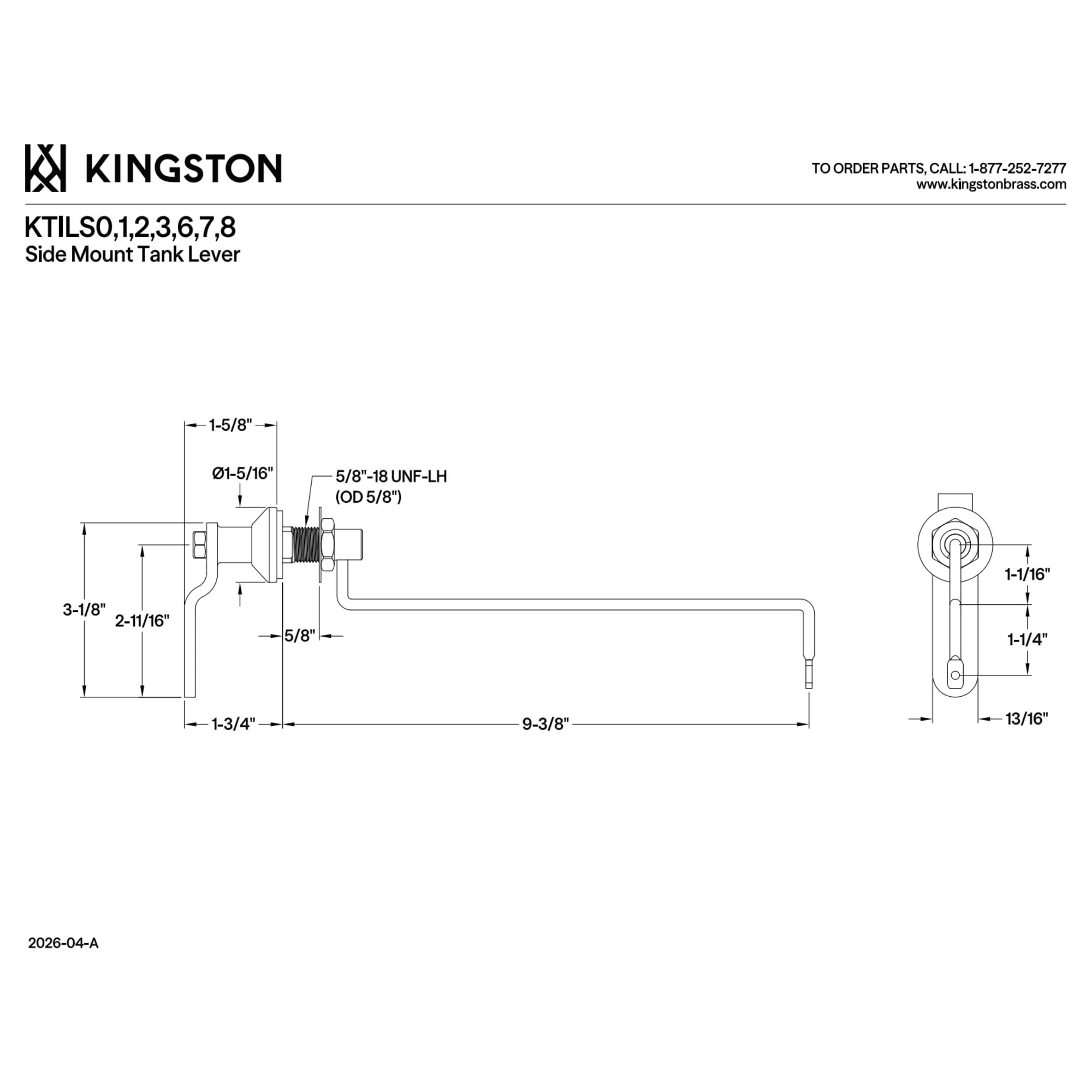 Kingston Brass KTILS0 Convergent Side Mount Toilet Tank Lever in Matte Black