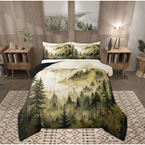 Manfei Jungle Tree Bedding Comforter Set for Adult, Rustic Farmhouse Twin Comforter Sets, Yellow Watercolor Artwork Reversible Bedding Set, Lightweight Room Decor, 2-Piece