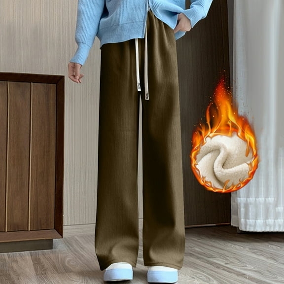 asjyhkr Casual Pants Women Corduroy High Waist Fleece Lined Drawstring Hiking Gym Workout Pants with Pockets