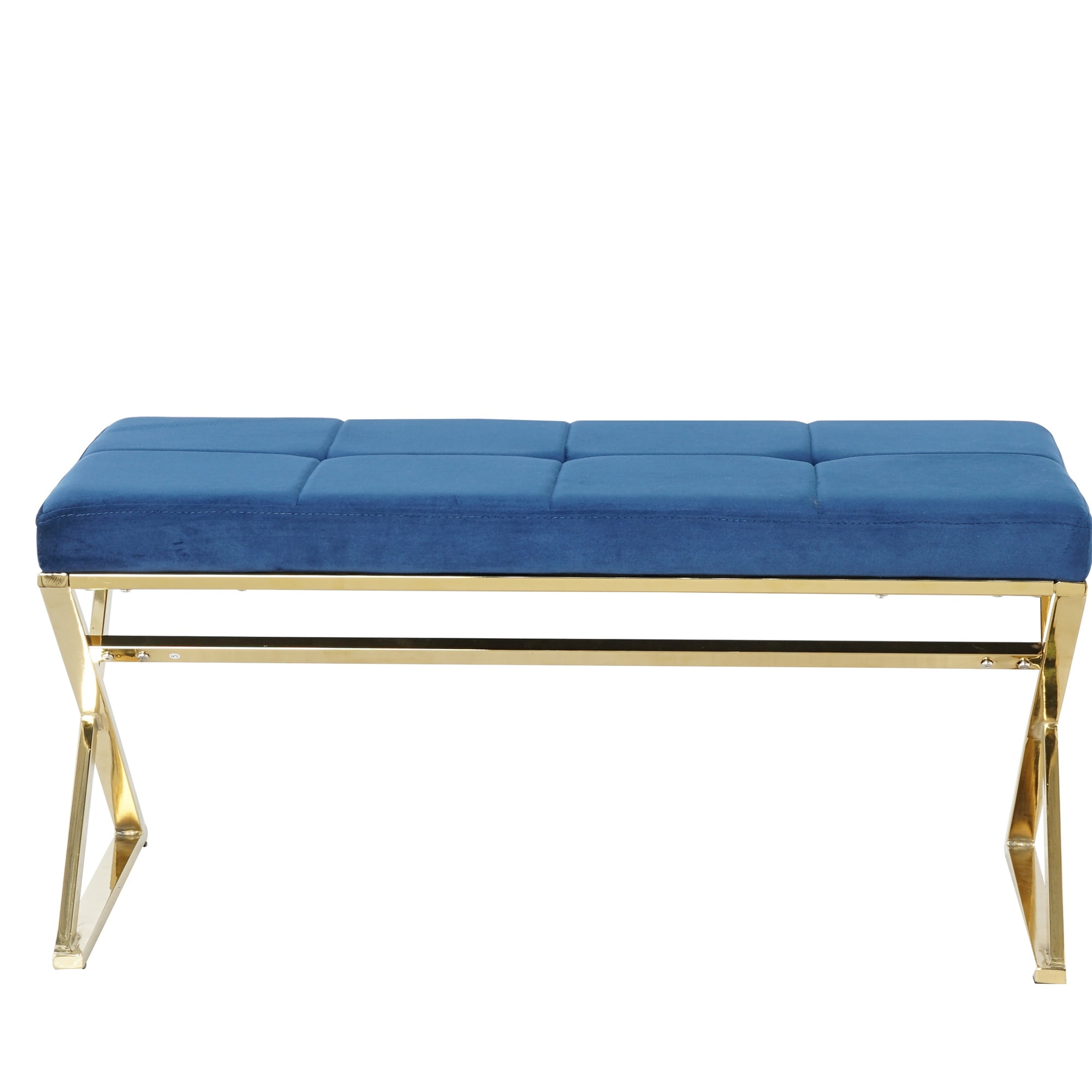 Kadyn Morden Bench, Upholstered Ottoman Bench for Bedroom, Tufted End of Bed Bench for Entryway, Blue
