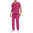 thumbnail image 2 of UVEASISHA 2 Piece Oufits for Men Scrub Set Stretch Short Sleeve V Neck Uniform Scrub Top and Jogger Pant Set Medical Sets with Pockets Hot Pink M, 2 of 9