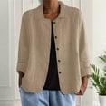 thumbnail image 2 of PBFRDSJ Tops for Women Trendy Summer Classic Pleated Textured Cotton Linen Jacket Single-Breasted Lapel Long Sleeve Cardigan Business Casual Work Outwear, 2 of 5