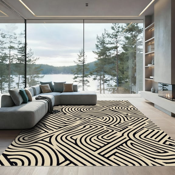 ODIKA 4' x 6' Machine Washable Non-Slip Area Rug, geometric geometric High Traffic Rug, Beige, 1176875