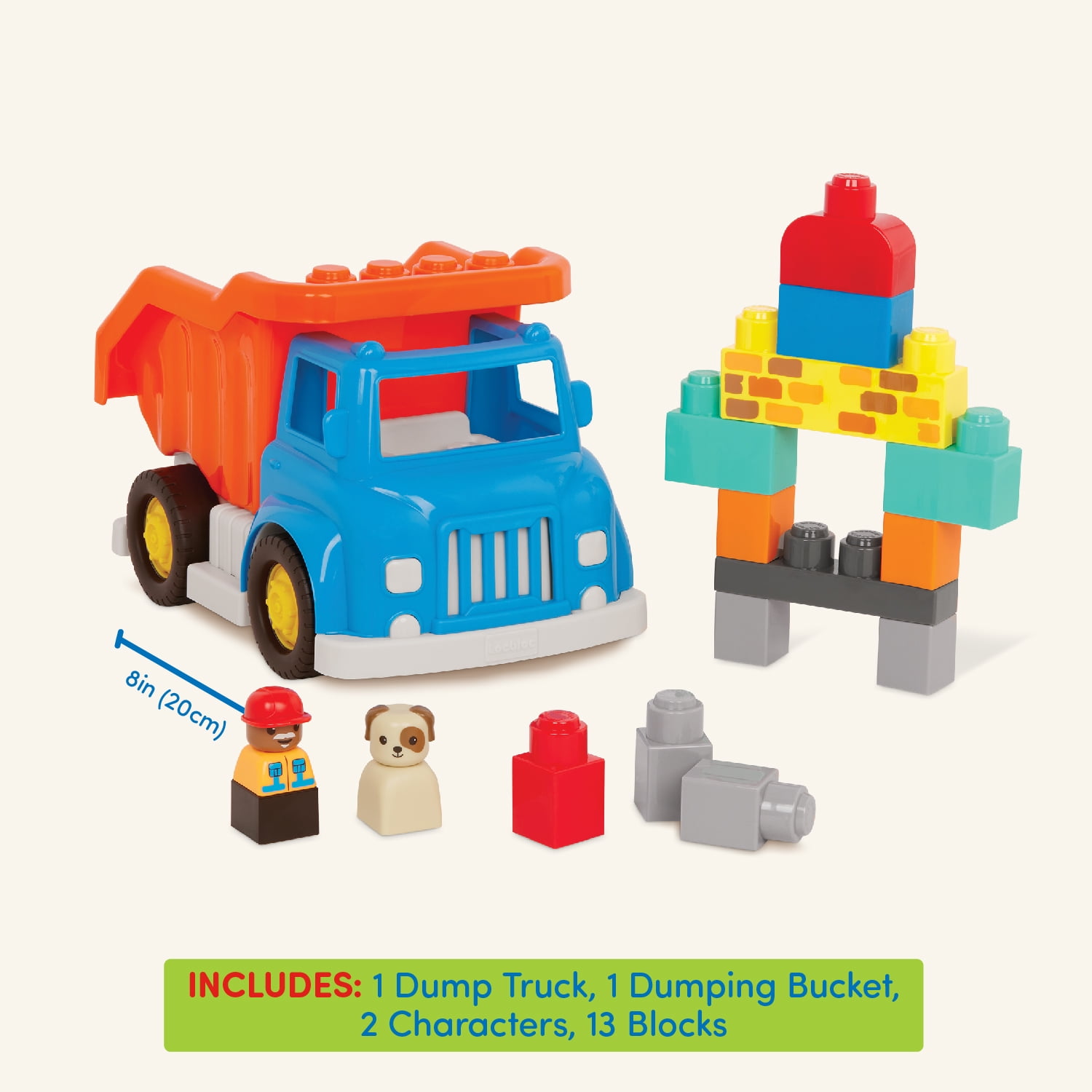 Battat Dump Truck Toy Vehicle with 13 Blocks and 2 Figurines, Toddler and Preschool Toys