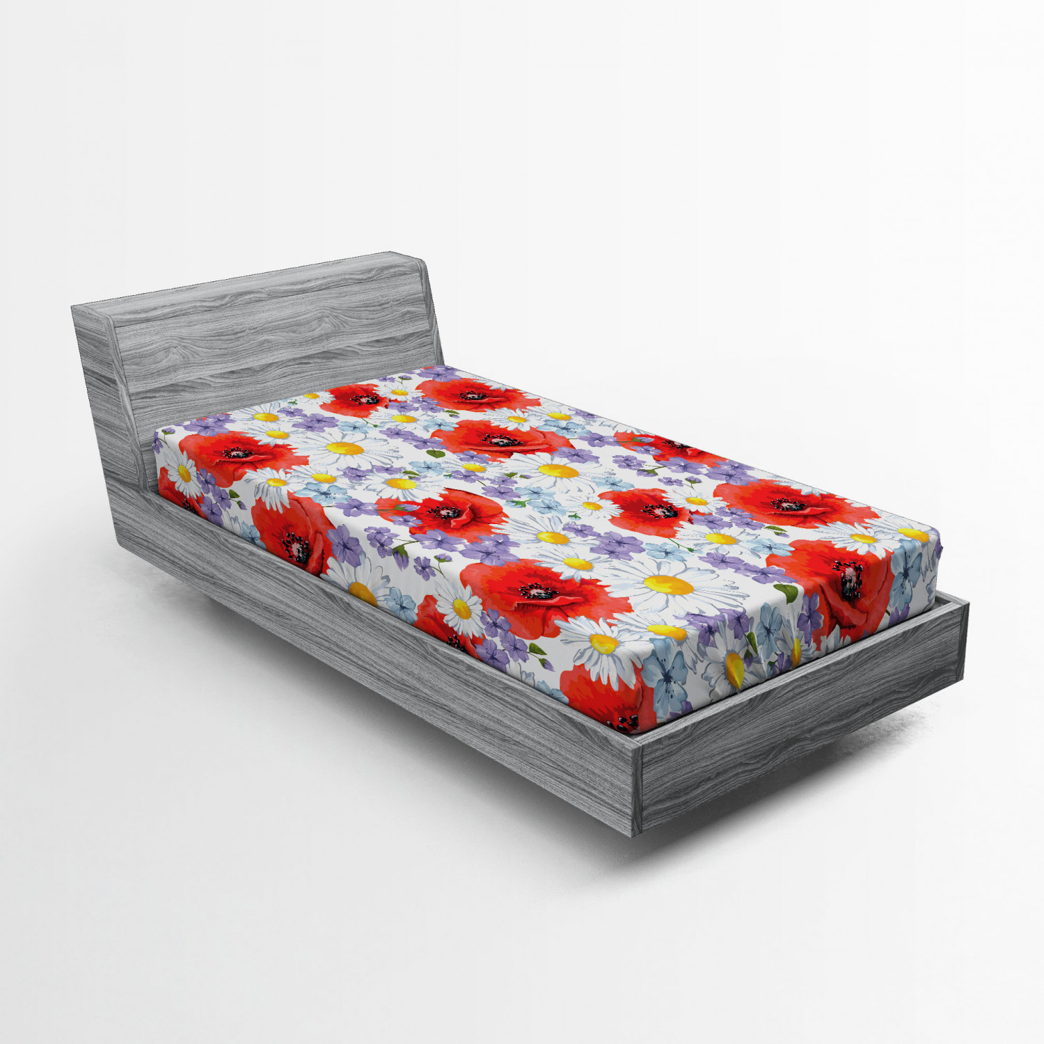 Flower Fitted Sheet Purple Flowers Poppy and Daisy Summer Nature