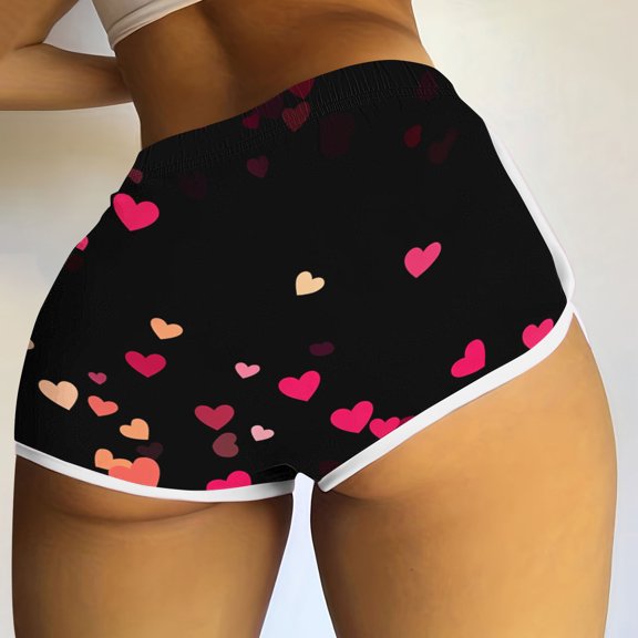 Byworldtasic Womens Shorts Women's Cute Micro Pajamas Shorts Heart-Shaped Gradient Print Sexy Elastic Waist Shorts