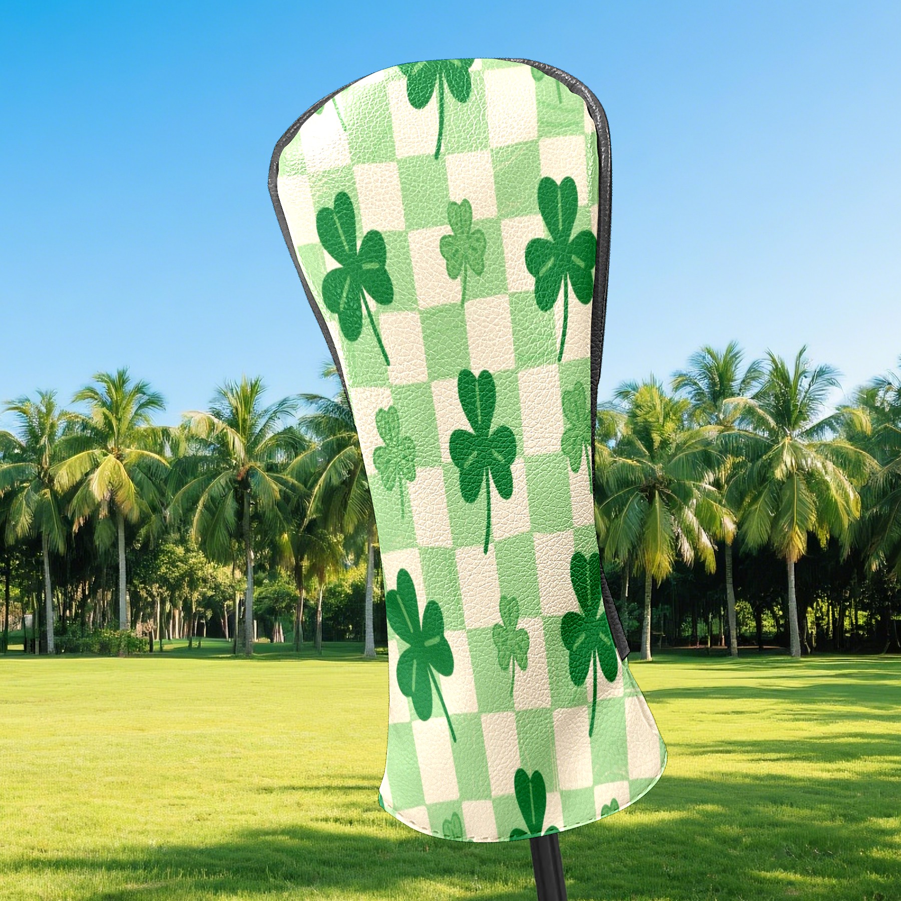 Golf Club Head Cover Waterproof Leather Golf Accessories HeadCovers Set Driver Headcover for Women Men Pastel Clover Check