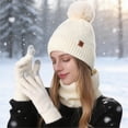 thumbnail image 2 of HNMKIU Winter Warm Knitted Scarf Hat Set Thermal Lined Outdoor Riding Ear Cold Weather White - One Size, 2 of 5