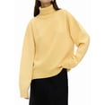 thumbnail image 3 of Women'S Sweater Fall Winter Chunky Knitted Pullover Ribbing Hem Trendy Basic Jumper Top Light Yellow M, 3 of 10