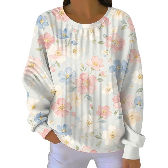 kaondbfi Hoodless Sweatshirts for Elegant Women Casual Printed Fashion Long Sleeve Crewneck Sweatshirt Womens Summer Fall Fashion Sweat Shirts