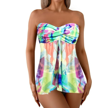 Valueadd Women s Neck Strapless Bra With Two Split Swimsuit Belly Covering and Splicing Fashionable Dress Bikini