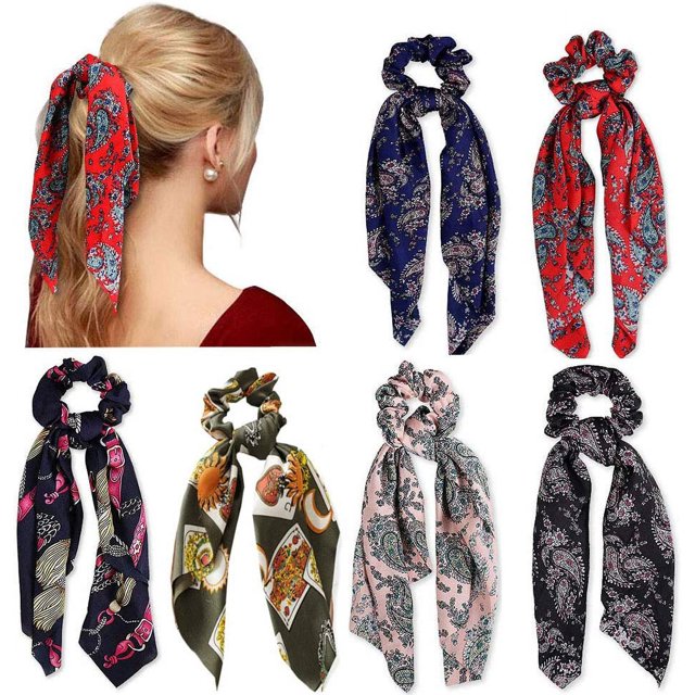 6 uds. De coleteros para el pelo, bandas elásticas de seda satinada para el pelo, soporte para cola de caballo, lazos, accesorios Vintage para el cabello para mujeres y niñas