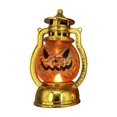 thumbnail image 2 of Farol decorativo de calabaza de Halloween | Velas electrónicas de oro electrochapado estilo vintage | Lámpara de viento LED a pilas | 1-Pack | Plástico de 12,5x7,5 cm, 2 of 6