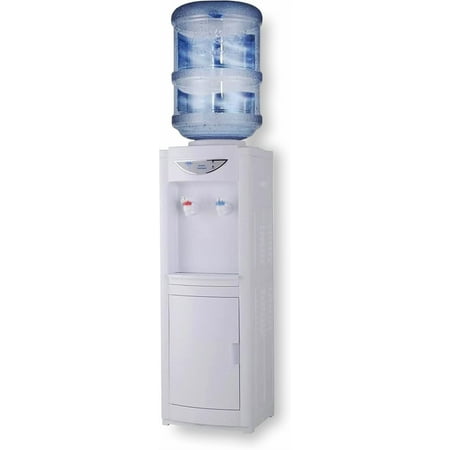 Water Cooler Dispenser for 3 or 5 Gallon Top Loading Hot/Cold Water Cooler Dispenser with Child Safety Lock & Storage Cabinet for Kitchens, Indoor Home Office Use White