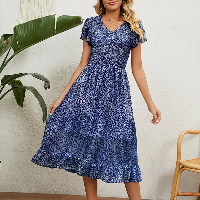 Finelylove Cocktail Dress Women Formal Dresses VNeck Printed Short