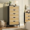 thumbnail image 7 of Twister.CK Natural Rattan 5 Drawer Dresser, Wooden Chest of Drawer, Farmhouse Storage Cabinet with Metal Legs, for Bedroom Living Room Entryway, Black & Oak, 7 of 7