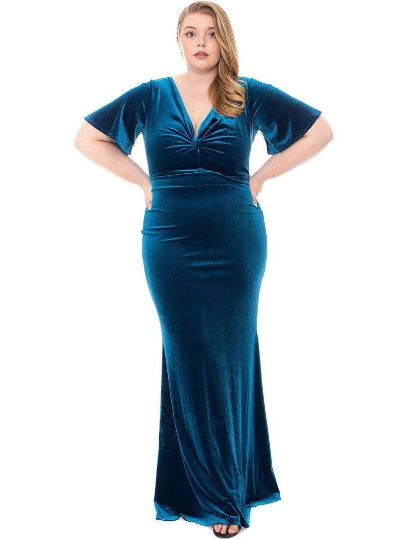 karen millen blue velvet dress Chiffon and velvet maxi dress with a bow 42 (FR) / Turquoise/Black main image 0
