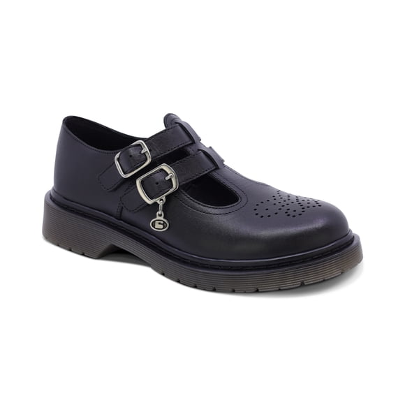 Zapato escolar Coqueta para niña de piel en negro Martín con perforado