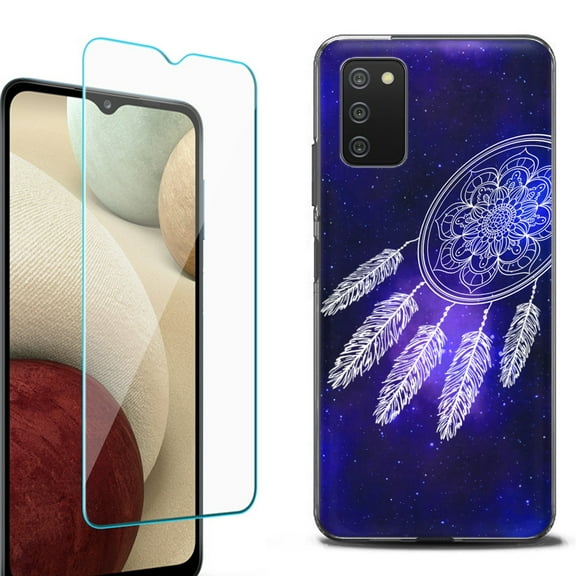 Slim-Fit Protective Fashion Phone Case (Black) for Samsung Galaxy A03s, with Tempered Glass Screen Protector, by OneToughShield ® - Dream Catcher