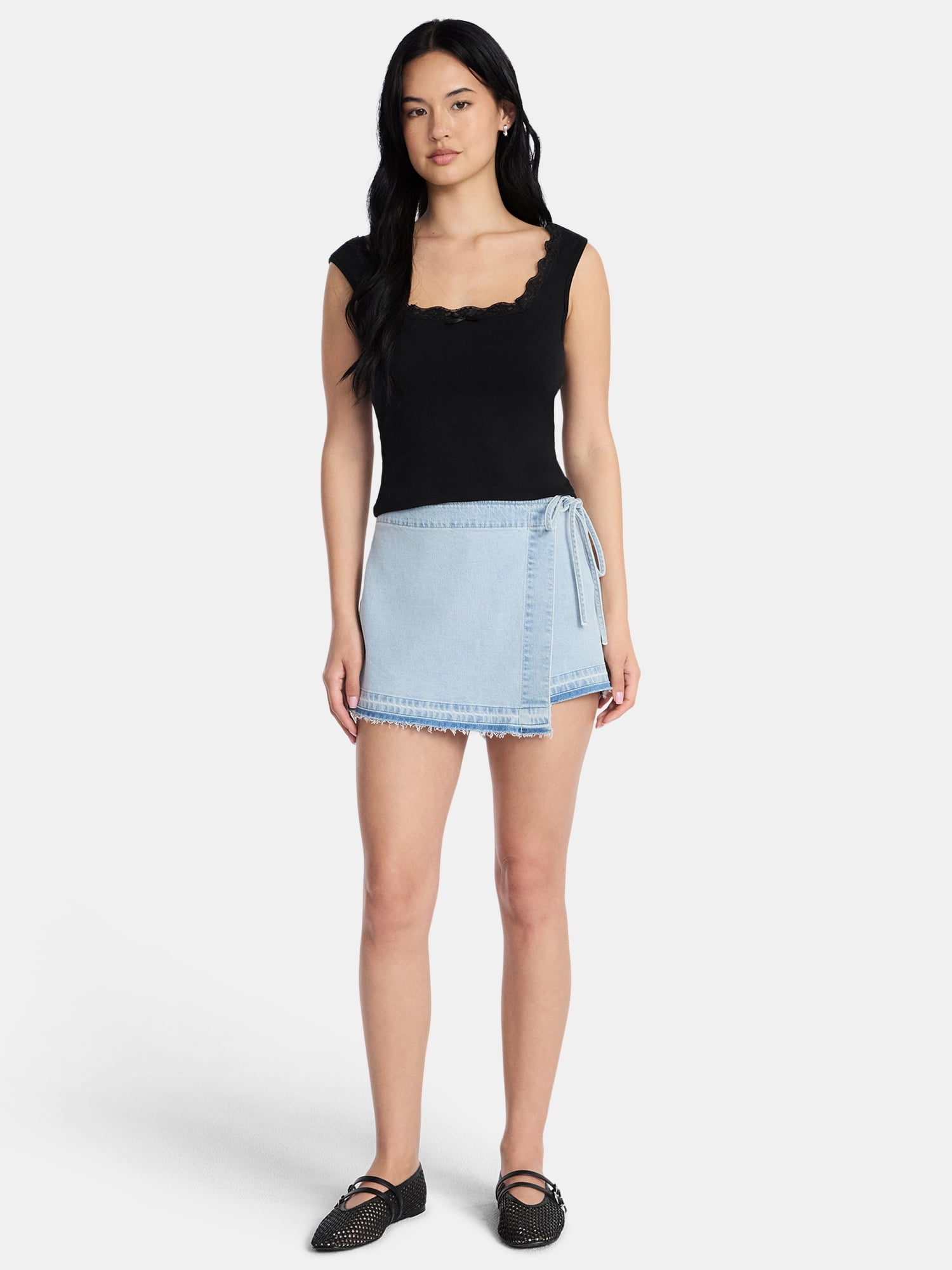 Madden NYC Women’s Asymmetrical Wrap Denim Skort, Sizes XXS-XXL