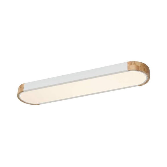 Open Box HUOKU Lumin 38 in. 1-Light White Integrated LED Flush Mount Minimalist Long Oval Wood Ceiling Light Warm Light 3000K